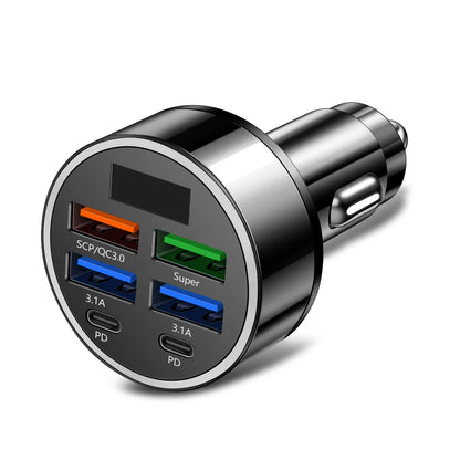 100W 6-Port Car Charger – Fast PD &amp; QC3.0 USB-C Adapter for iPhone, Samsung, Huawei, Xiaomi