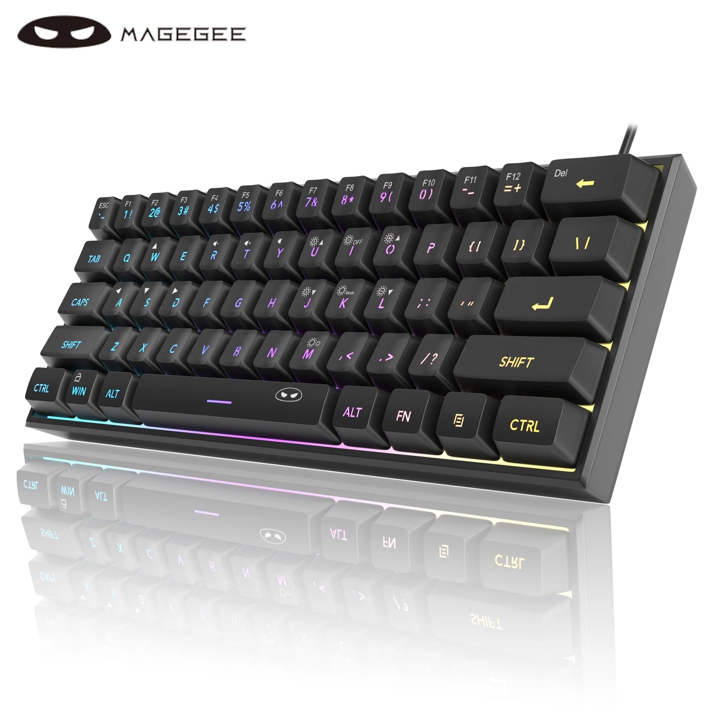 Teclado Compacto MageGee 60% com Iluminação RGB – Ideal para Jogos, Escritório e Espaços Reduzidos