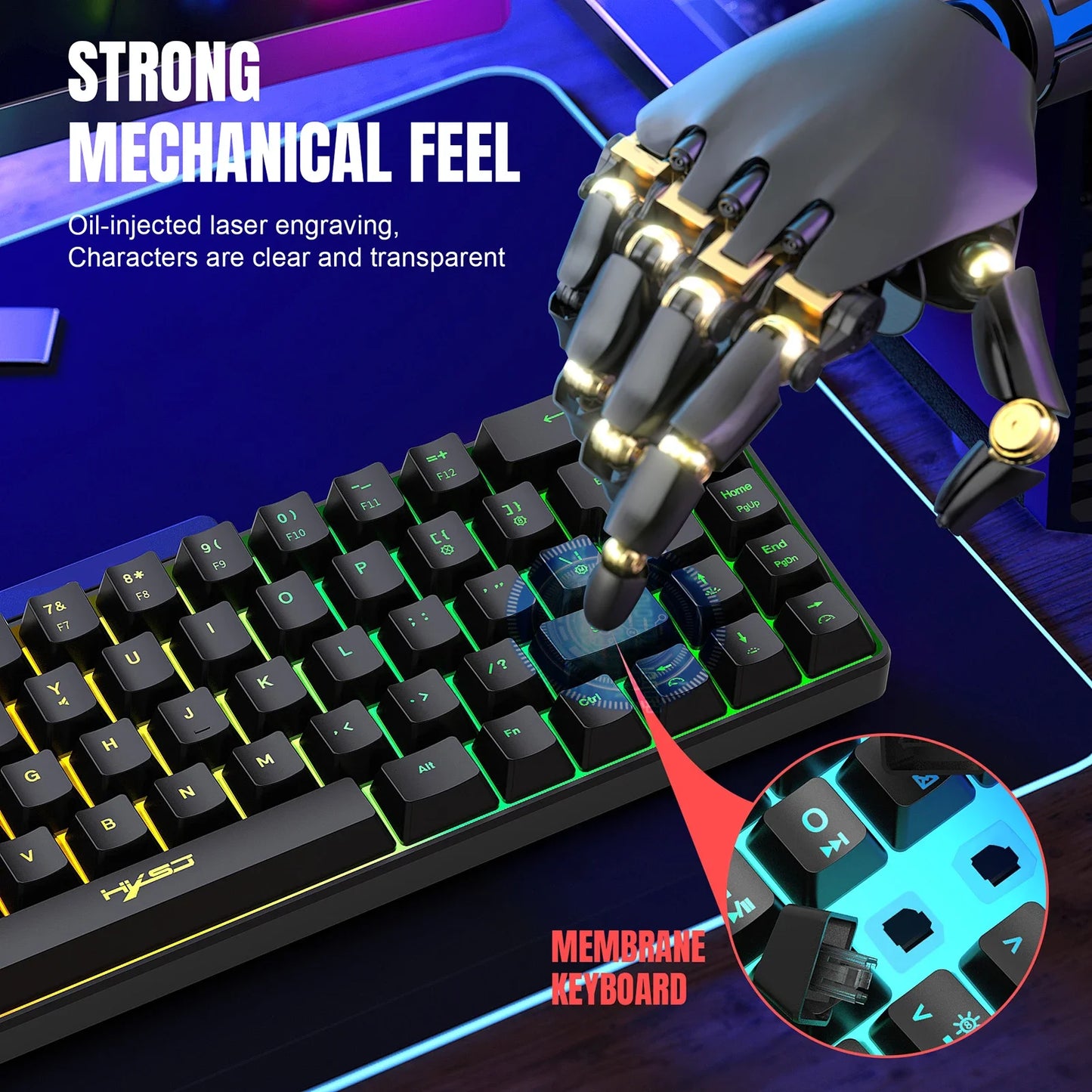 H61K Wired Mechanical Keyboard, Compact Design and 19 Anti-Conflict Keys